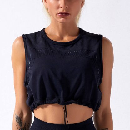 Workout Women Tank Top Elastic Bottom Sleeveless Vest T-shirt - Image 3