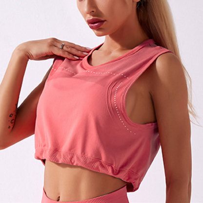 Workout Women Tank Top Elastic Bottom Sleeveless Vest T-shirt - Image 4