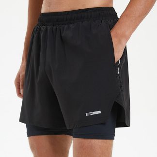 Mens Athletic Double Layer Sweat Active Wear Fitness Shorts