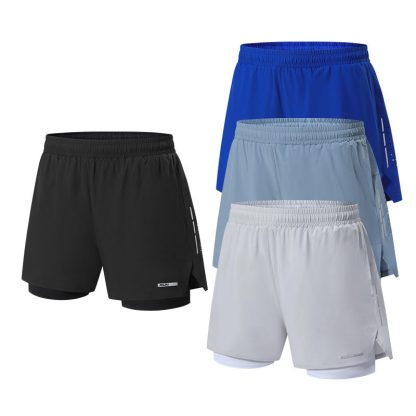 Mens Athletic Double Layer Sweat Active Wear Fitness Shorts - Image 3