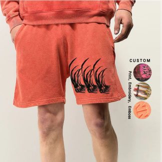 Custom 100% Cotton All Over Men Sweat 3d Screen Foam Puff Print Mesh Shorts